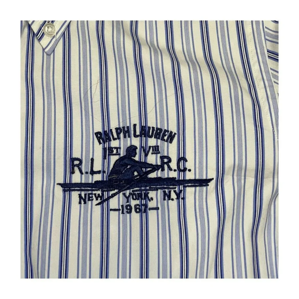 Ralph Lauren Rowing Club Boys 6 White Striped Long Sleeve Slim Fit Button Down - Picture 4 of 8